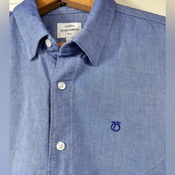 Peter Werth short-sleeve button-down shirt, Large, blue, cotton Preppy Classic - Picture 6 of 7
